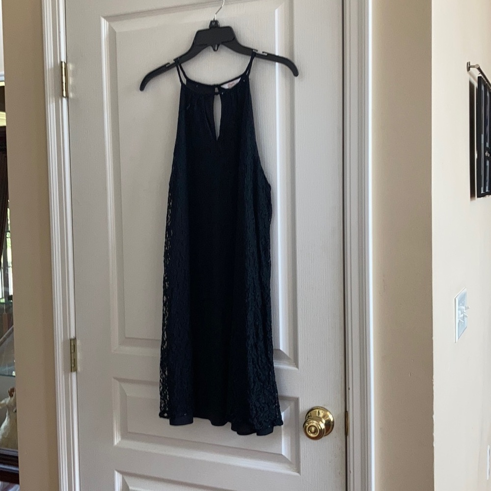 Black lace overlay sleeveless dress